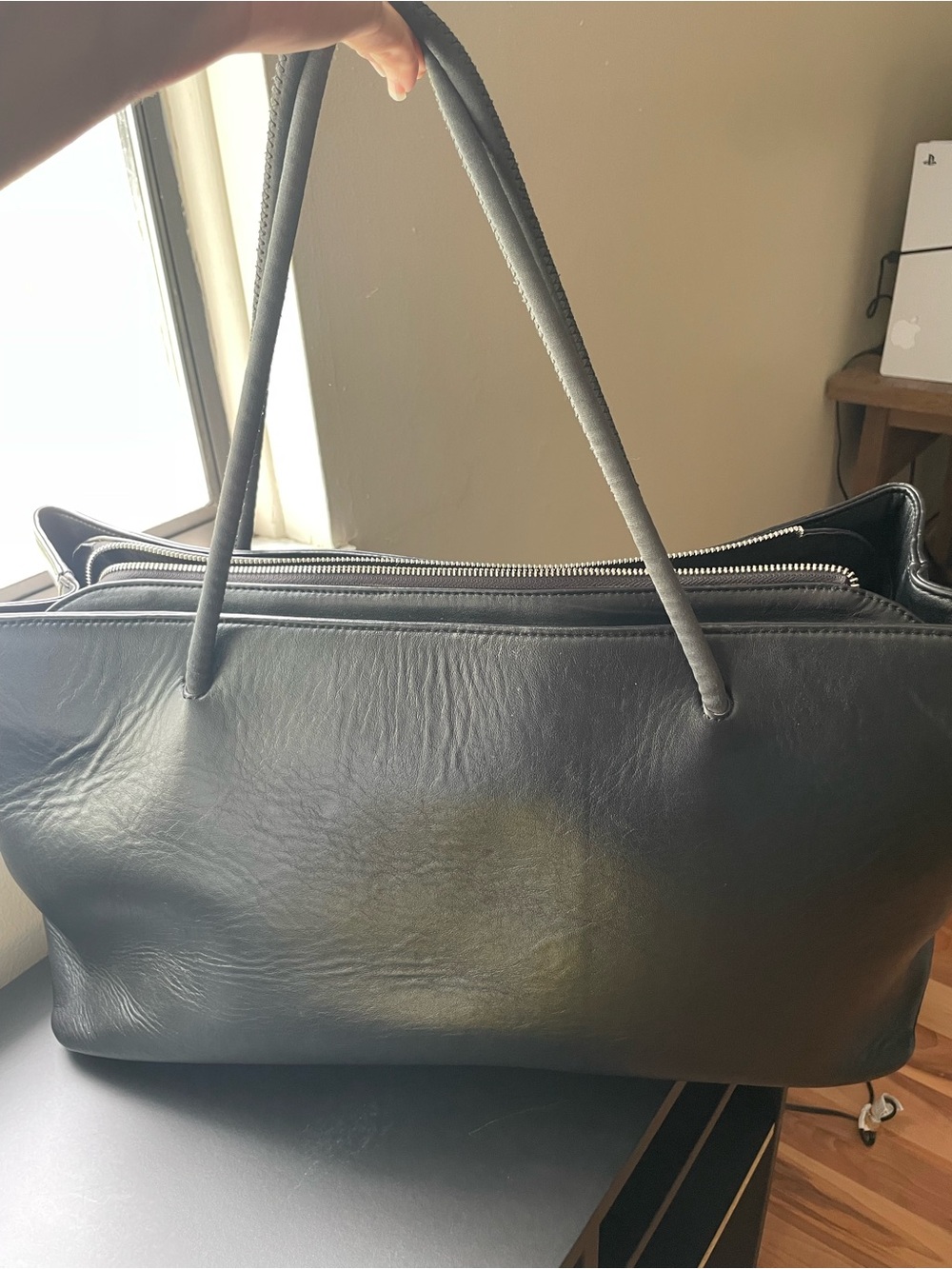 Large Black Leather Shopping Tote Bag with Luxury Design